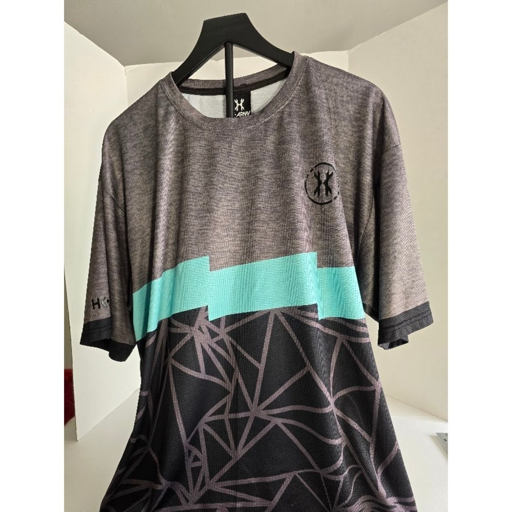 HK ARMY Mens 3X Large Graphic T Shirt‎ Short Sleeve Aqua Geometric Print